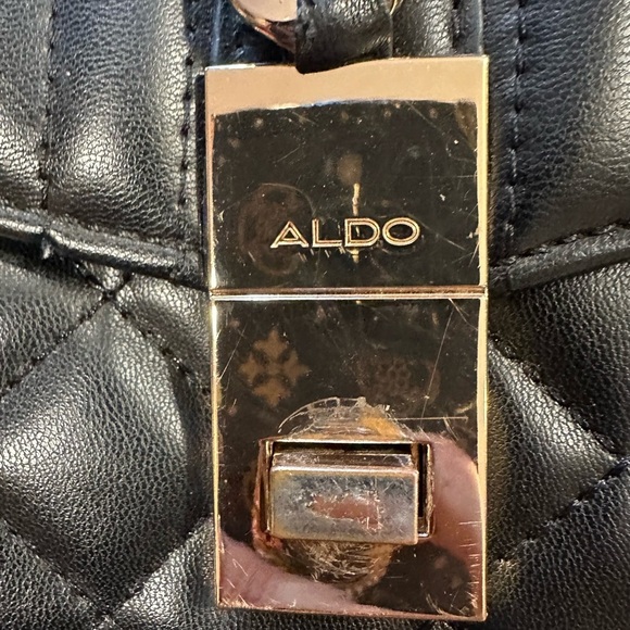 ALDO Black Quilted Satchel Purse Top Handle Gold Chain Lock Structured Bag - Picture 11 of 11